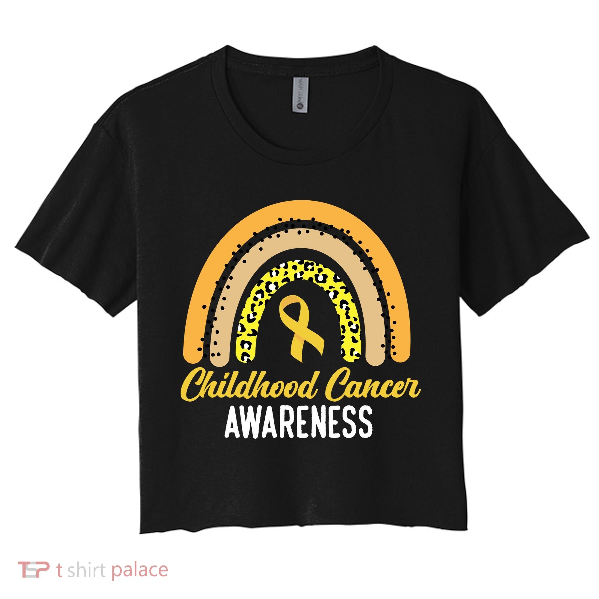 Childhood Cancer Awareness Rainbow Gold Ribbon Women's Crop Top Tee