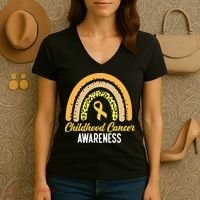 Childhood Cancer Awareness Rainbow Gold Ribbon Women's V-Neck T-Shirt thumb 3