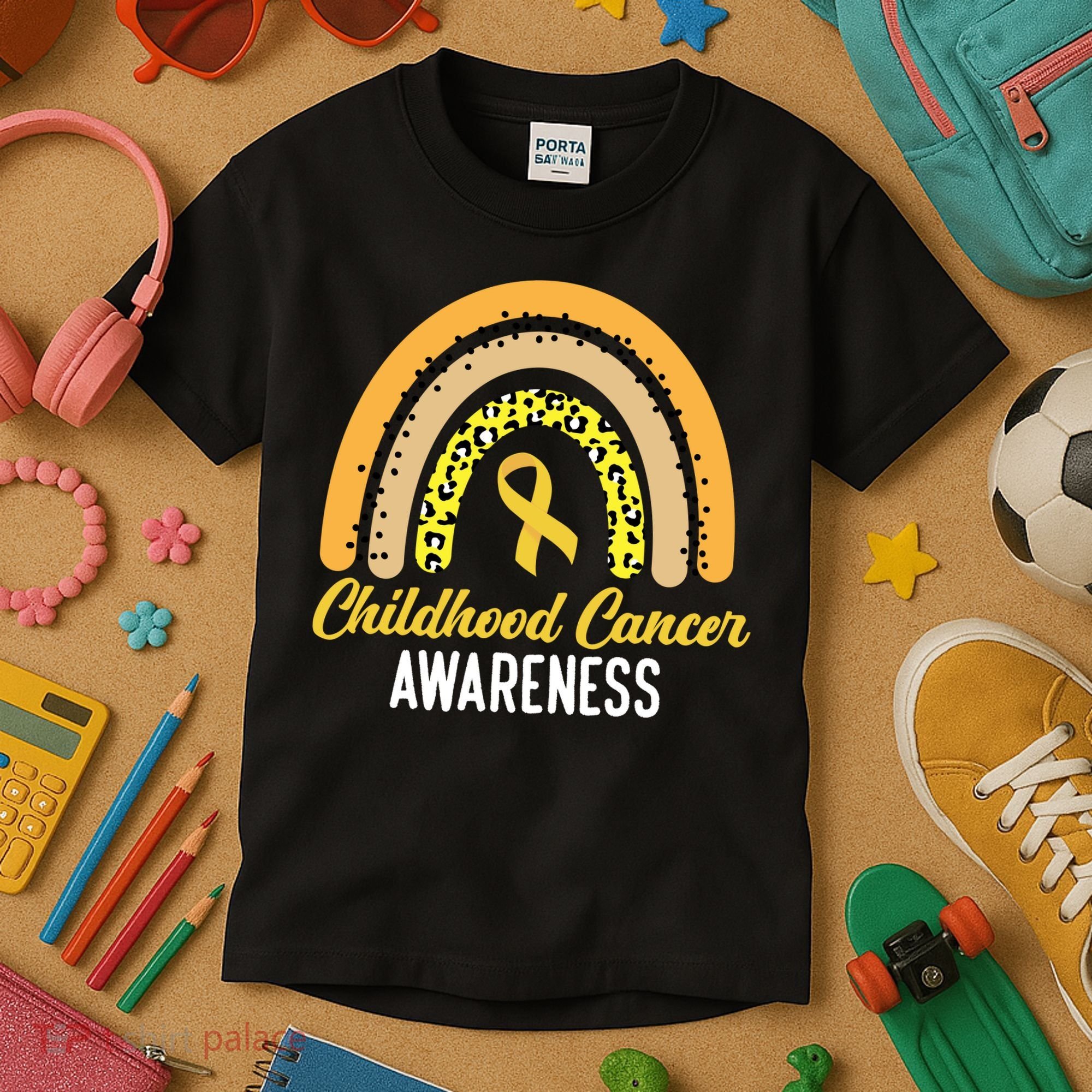 Childhood Cancer Awareness Rainbow Gold Ribbon Kids T-Shirt