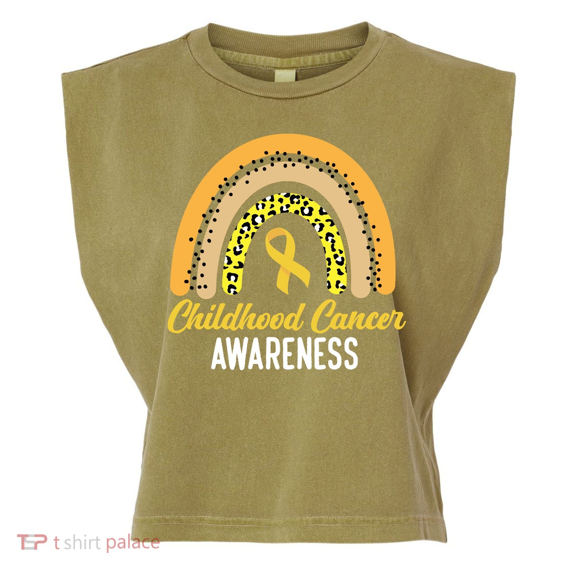 Childhood Cancer Awareness Rainbow Gold Ribbon Garment-Dyed Women's Muscle Tee