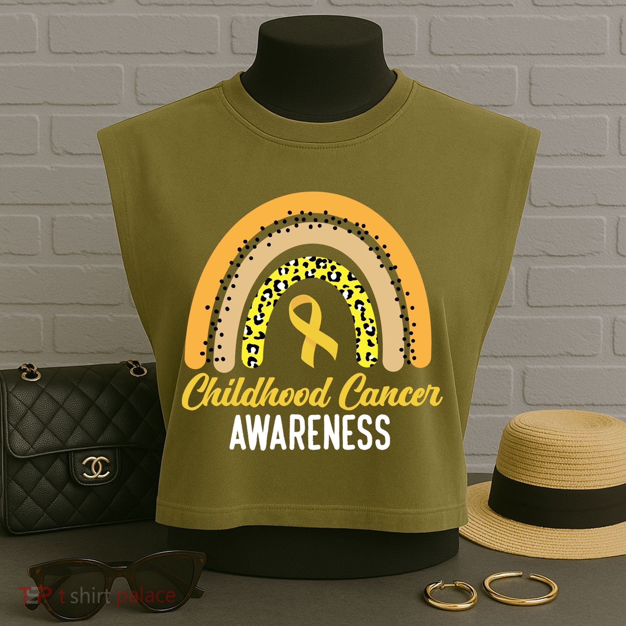 Childhood Cancer Awareness Rainbow Gold Ribbon Garment-Dyed Women's Muscle Tee