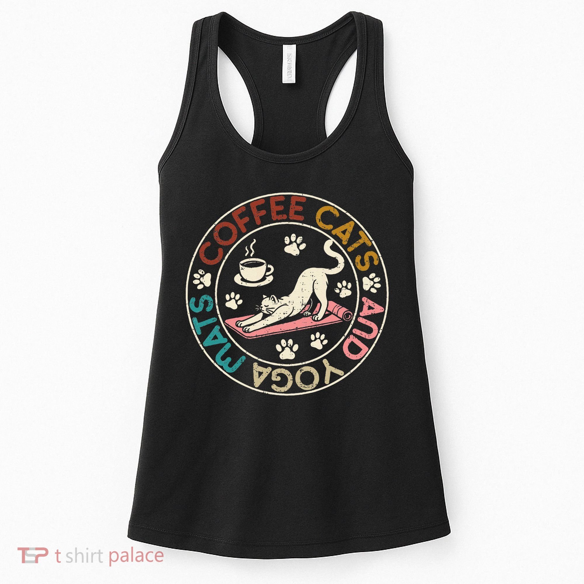 Coffee Cats And Yoga Mats Funny Cats And Yoga Lover Women's Tank Top