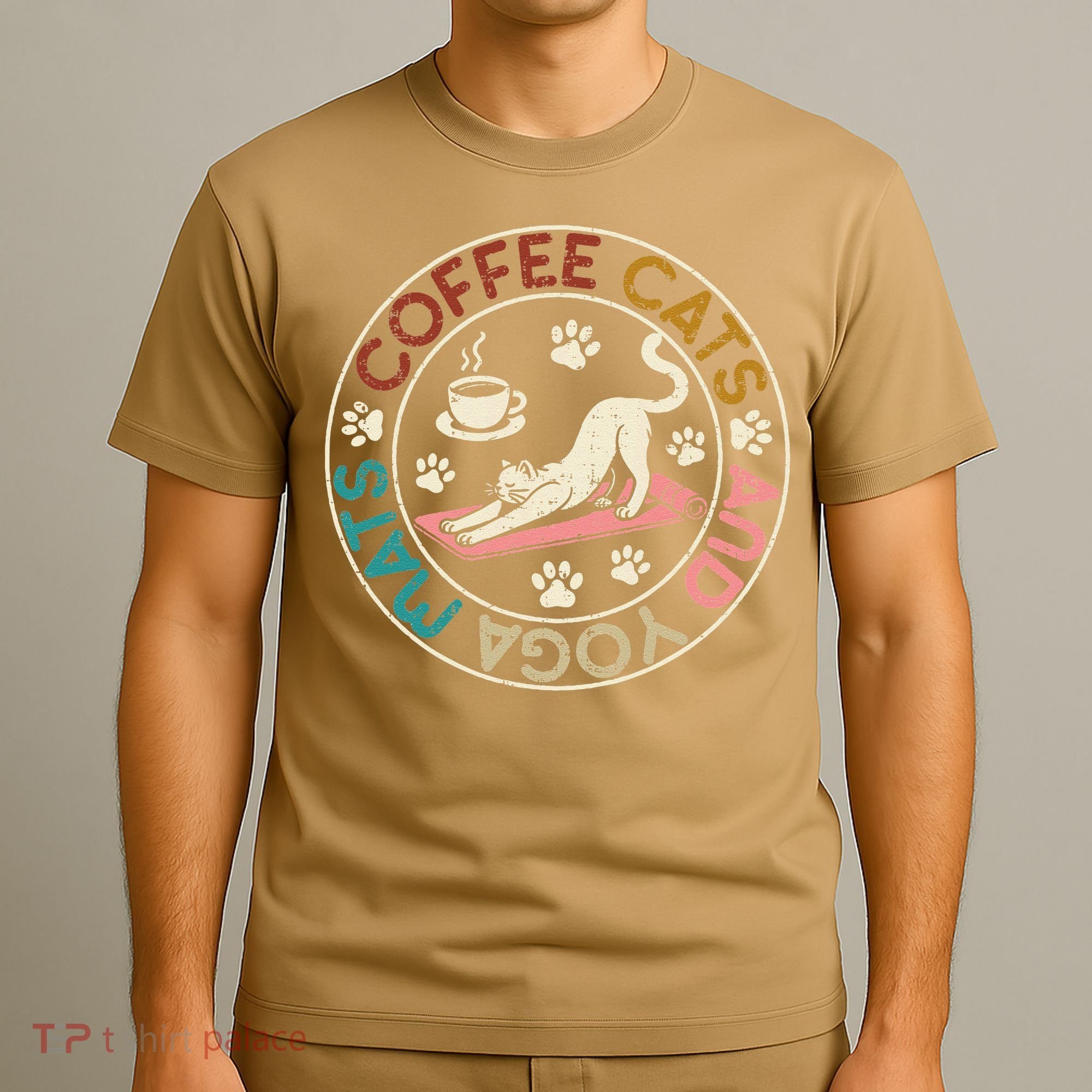 Coffee Cats And Yoga Mats Funny Cats And Yoga Lover T-Shirt