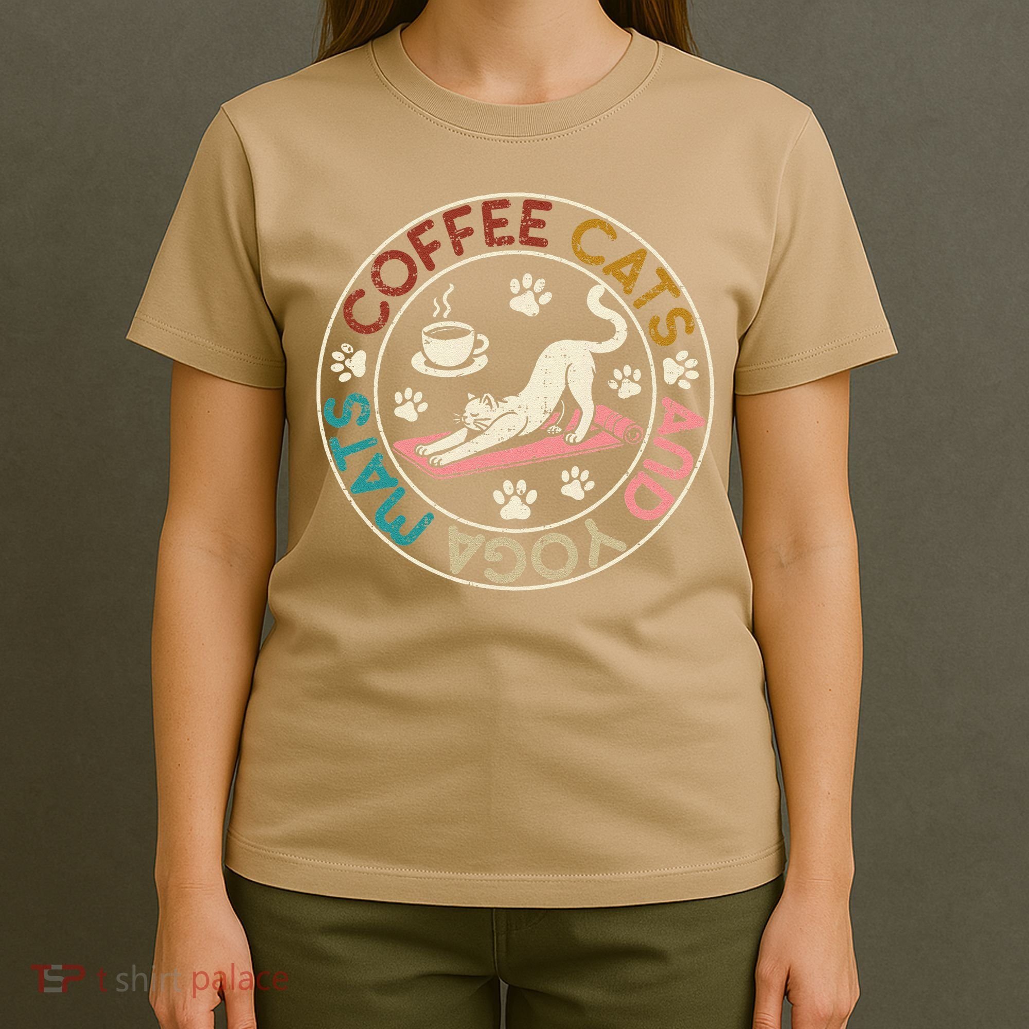 Coffee Cats And Yoga Mats Funny Cats And Yoga Lover T-Shirt