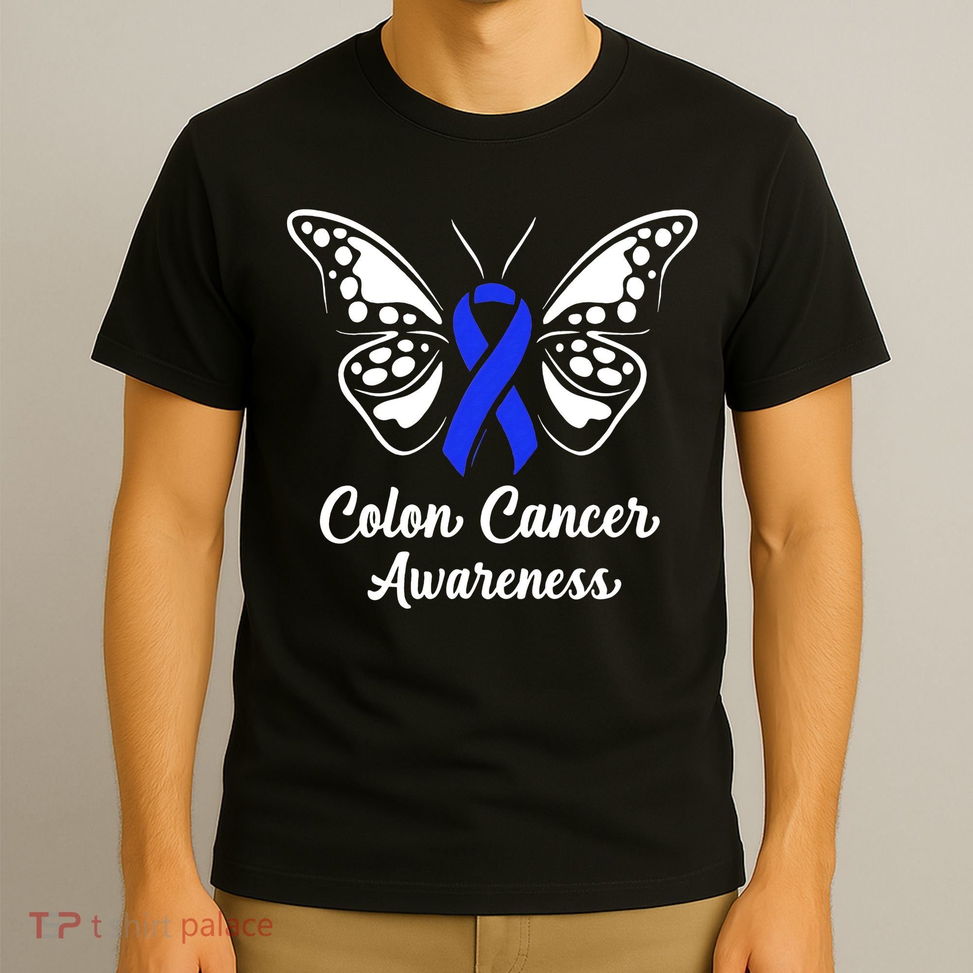 Colon Cancer Awareness Colorectal Cancer Blue Butterfly T-Shirt