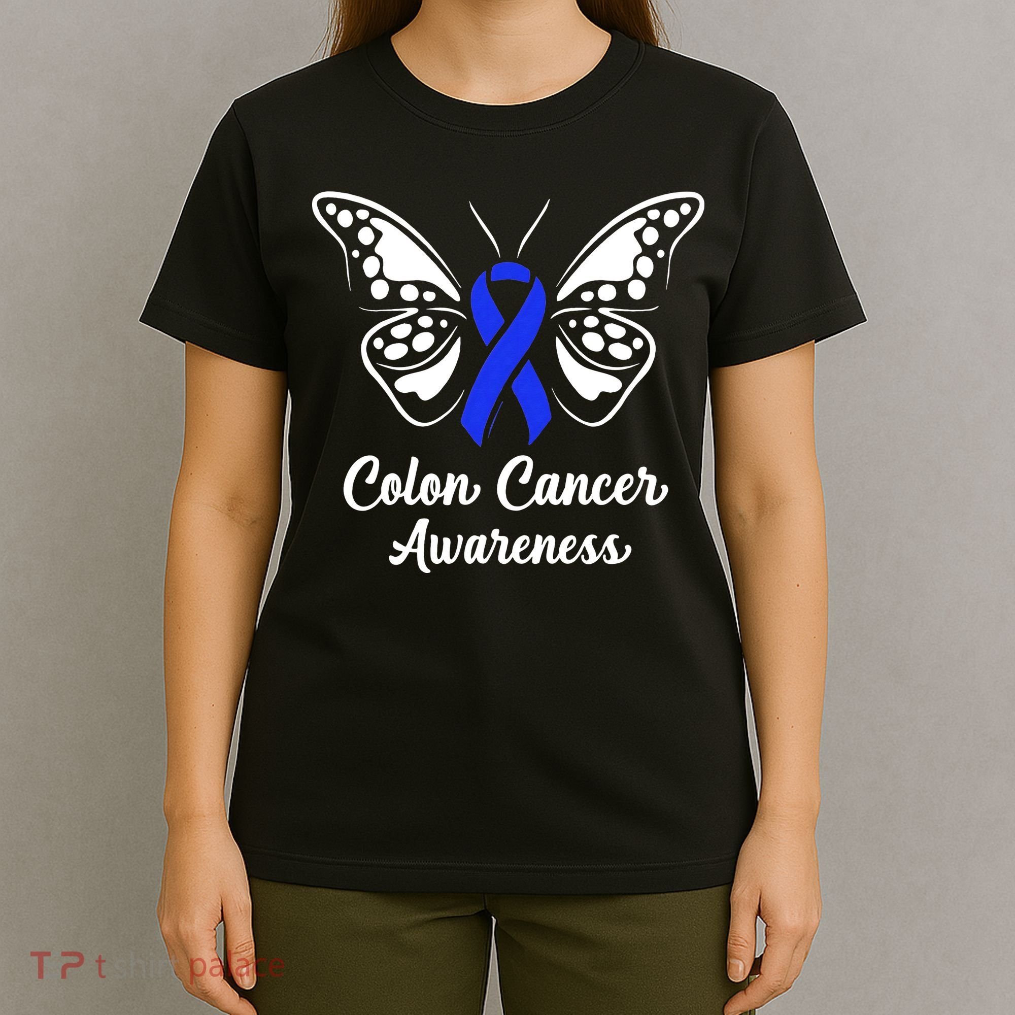 Colon Cancer Awareness Colorectal Cancer Blue Butterfly T-Shirt