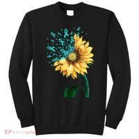 CERVICAL CANCER AWARENESS Sunflower Teal Ribbon Fighter Sweatshirt thumb 0
