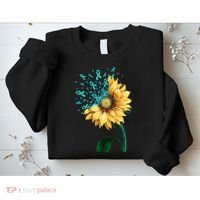 CERVICAL CANCER AWARENESS Sunflower Teal Ribbon Fighter Sweatshirt thumb 2