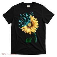 CERVICAL CANCER AWARENESS Sunflower Teal Ribbon Fighter T-Shirt thumb 0