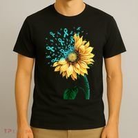 CERVICAL CANCER AWARENESS Sunflower Teal Ribbon Fighter T-Shirt thumb 3