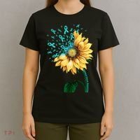 CERVICAL CANCER AWARENESS Sunflower Teal Ribbon Fighter T-Shirt thumb 4