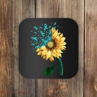 CERVICAL CANCER AWARENESS Sunflower Teal Ribbon Fighter Coaster thumb 0