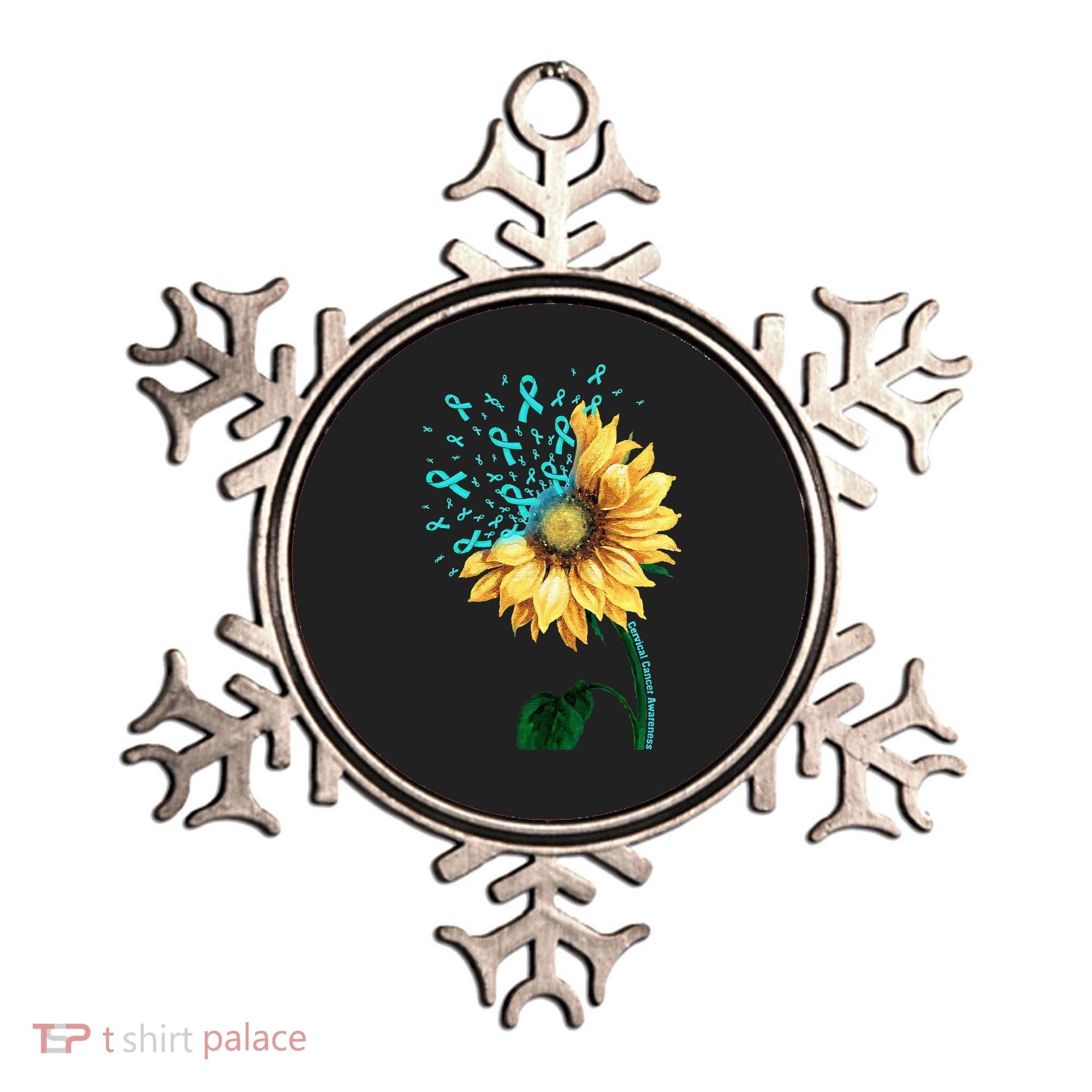 CERVICAL CANCER AWARENESS Sunflower Teal Ribbon Fighter Ornament