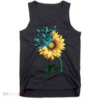 CERVICAL CANCER AWARENESS Sunflower Teal Ribbon Fighter Tank Top thumb 0