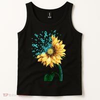 CERVICAL CANCER AWARENESS Sunflower Teal Ribbon Fighter Tank Top thumb 2