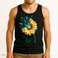 CERVICAL CANCER AWARENESS Sunflower Teal Ribbon Fighter Tank Top thumb 3