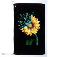 CERVICAL CANCER AWARENESS Sunflower Teal Ribbon Fighter Golf Towel thumb 0