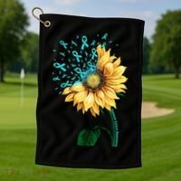 CERVICAL CANCER AWARENESS Sunflower Teal Ribbon Fighter Golf Towel thumb 1