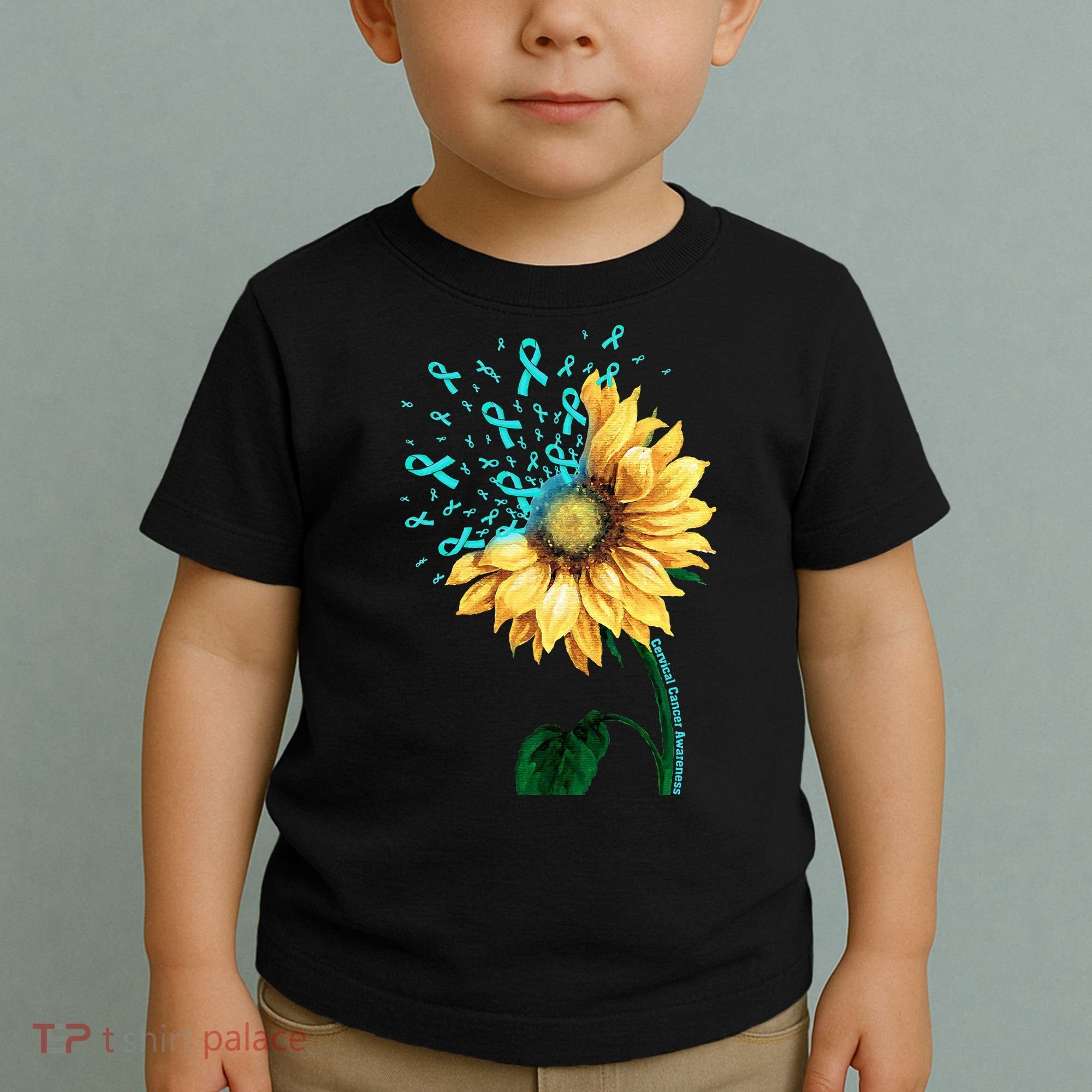 CERVICAL CANCER AWARENESS Sunflower Teal Ribbon Fighter Toddler T-Shirt