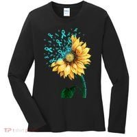 CERVICAL CANCER AWARENESS Sunflower Teal Ribbon Fighter Women's Long Sleeve Shirt thumb 0