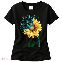 CERVICAL CANCER AWARENESS Sunflower Teal Ribbon Fighter Women's T-Shirt thumb 0