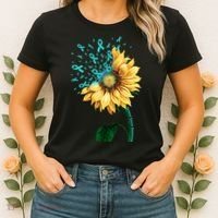 CERVICAL CANCER AWARENESS Sunflower Teal Ribbon Fighter Women's T-Shirt thumb 2