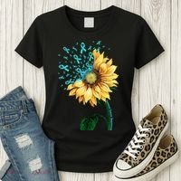 CERVICAL CANCER AWARENESS Sunflower Teal Ribbon Fighter Women's T-Shirt thumb 3