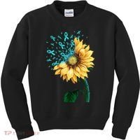 CERVICAL CANCER AWARENESS Sunflower Teal Ribbon Fighter Kids Sweatshirt thumb 0