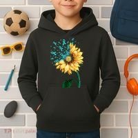 CERVICAL CANCER AWARENESS Sunflower Teal Ribbon Fighter Kids Hoodie thumb 2