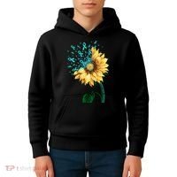 CERVICAL CANCER AWARENESS Sunflower Teal Ribbon Fighter Kids Hoodie thumb 4
