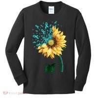 CERVICAL CANCER AWARENESS Sunflower Teal Ribbon Fighter Kids Long Sleeve Shirt thumb 0