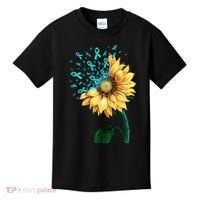 CERVICAL CANCER AWARENESS Sunflower Teal Ribbon Fighter Kids T-Shirt thumb 0