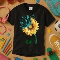 CERVICAL CANCER AWARENESS Sunflower Teal Ribbon Fighter Kids T-Shirt thumb 3