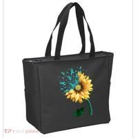 CERVICAL CANCER AWARENESS Sunflower Teal Ribbon Fighter Tote Bag thumb 2