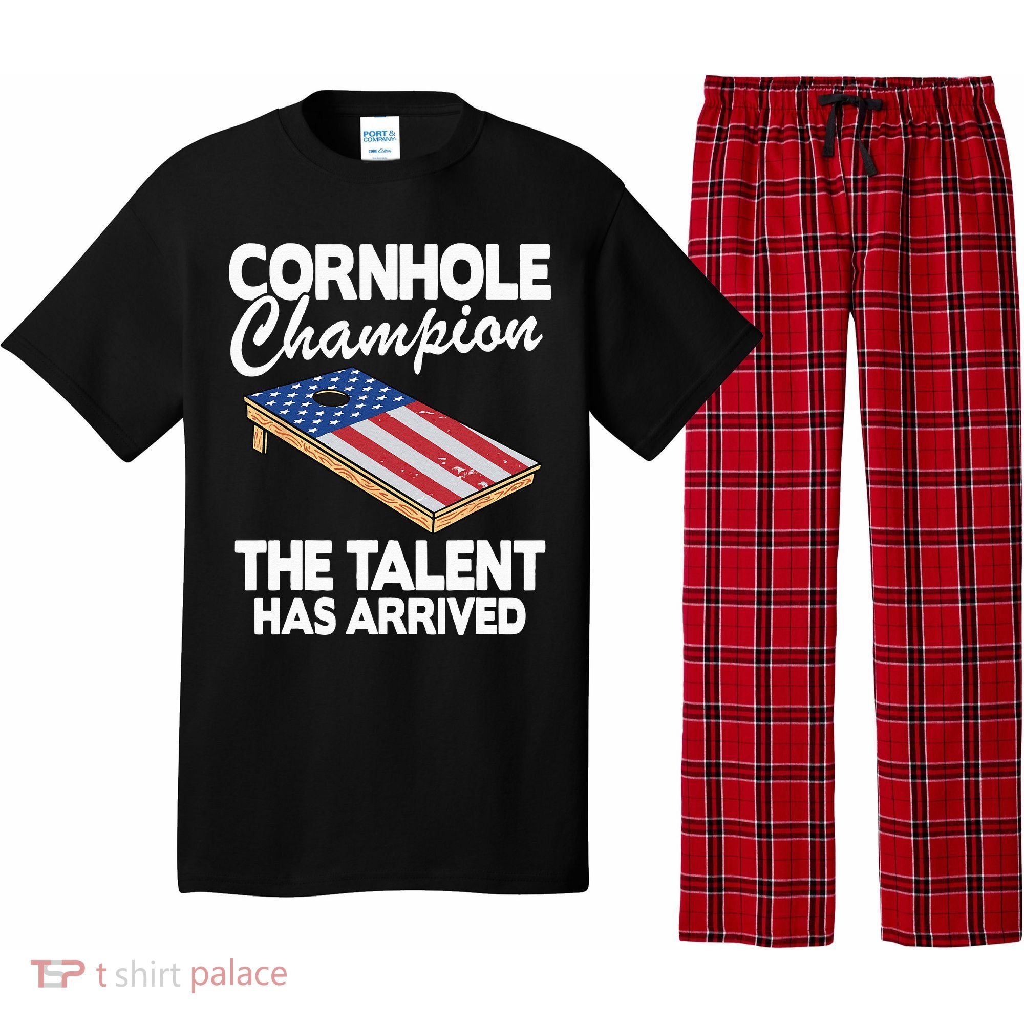 Cornhole Champion American Flag Board Funny Cornhole Pajama Set