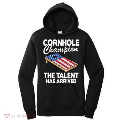 Cornhole Champion American Flag Board Funny Cornhole Women's Hoodie
