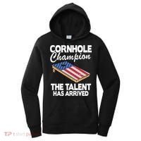 Cornhole Champion American Flag Board Funny Cornhole Women's Hoodie thumb 0