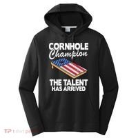 Cornhole Champion American Flag Board Funny Cornhole Performance Fleece Hoodie thumb 0