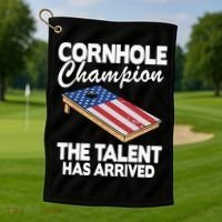 Cornhole Champion American Flag Board Funny Cornhole Golf Towel thumb 1
