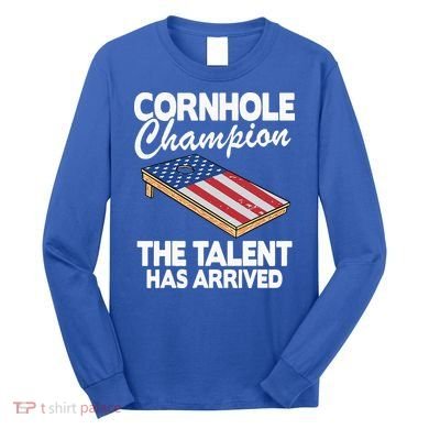 Cornhole Champion American Flag Board Funny Cornhole Long Sleeve Shirt