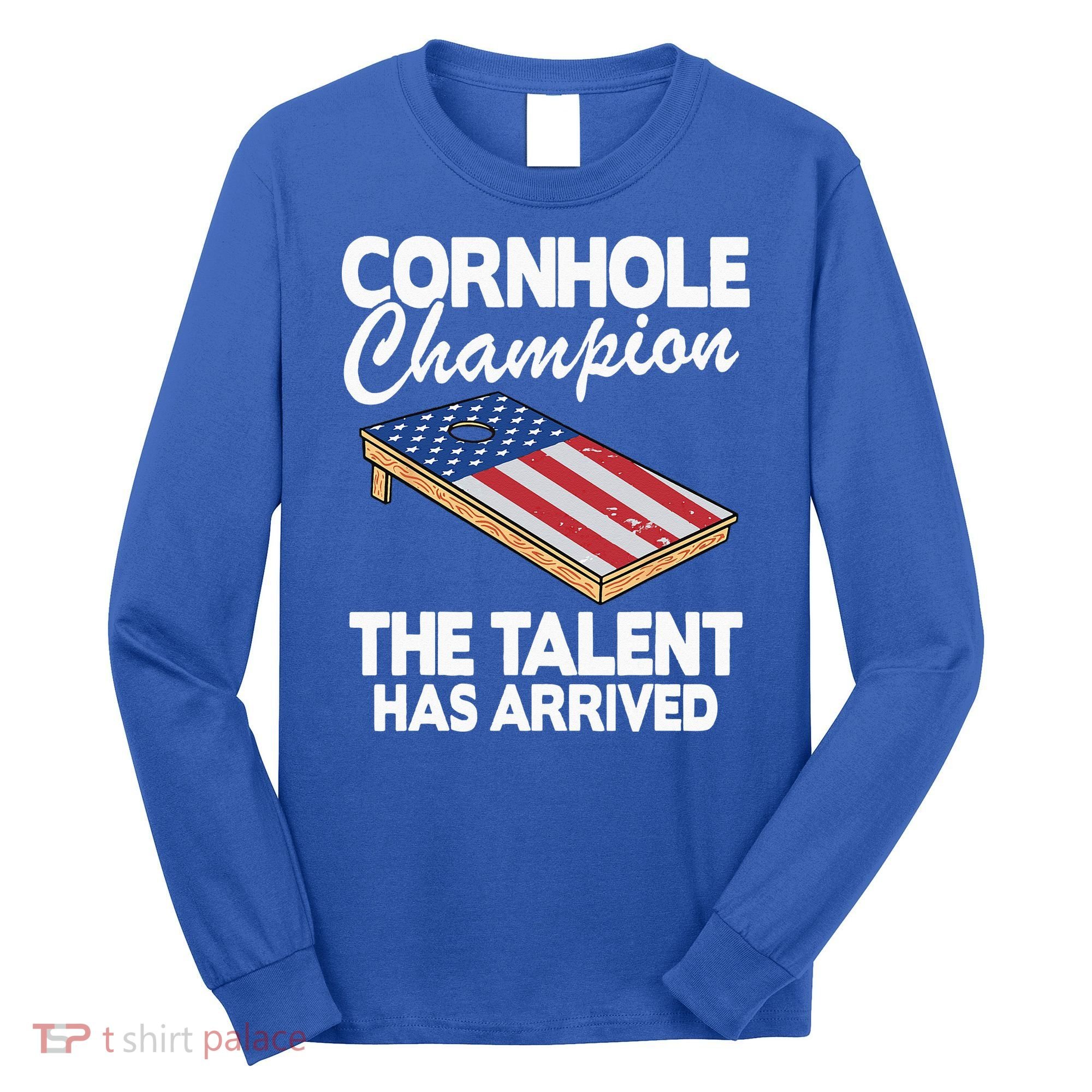 Cornhole Champion American Flag Board Funny Cornhole Long Sleeve Shirt