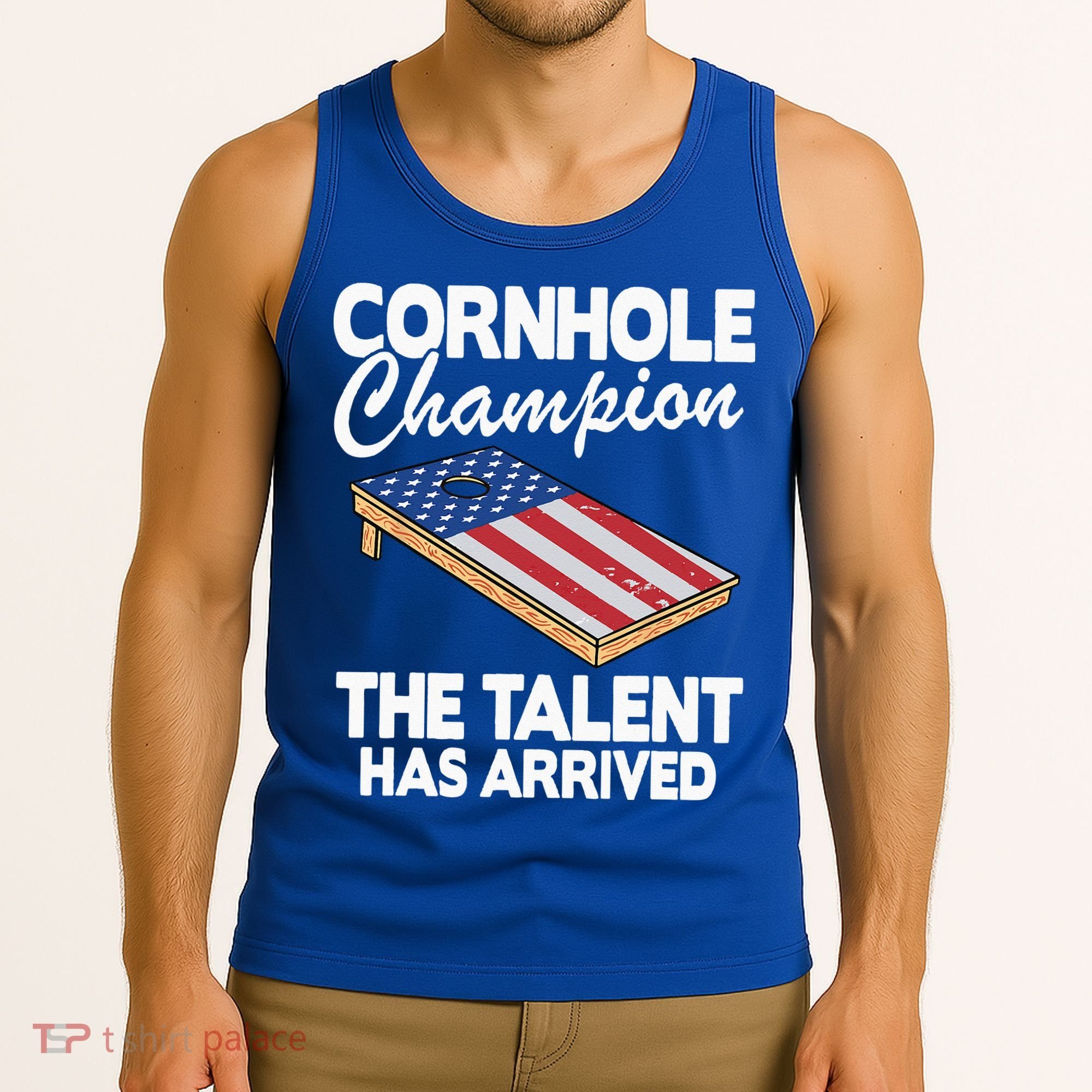 Cornhole Champion American Flag Board Funny Cornhole Tank Top