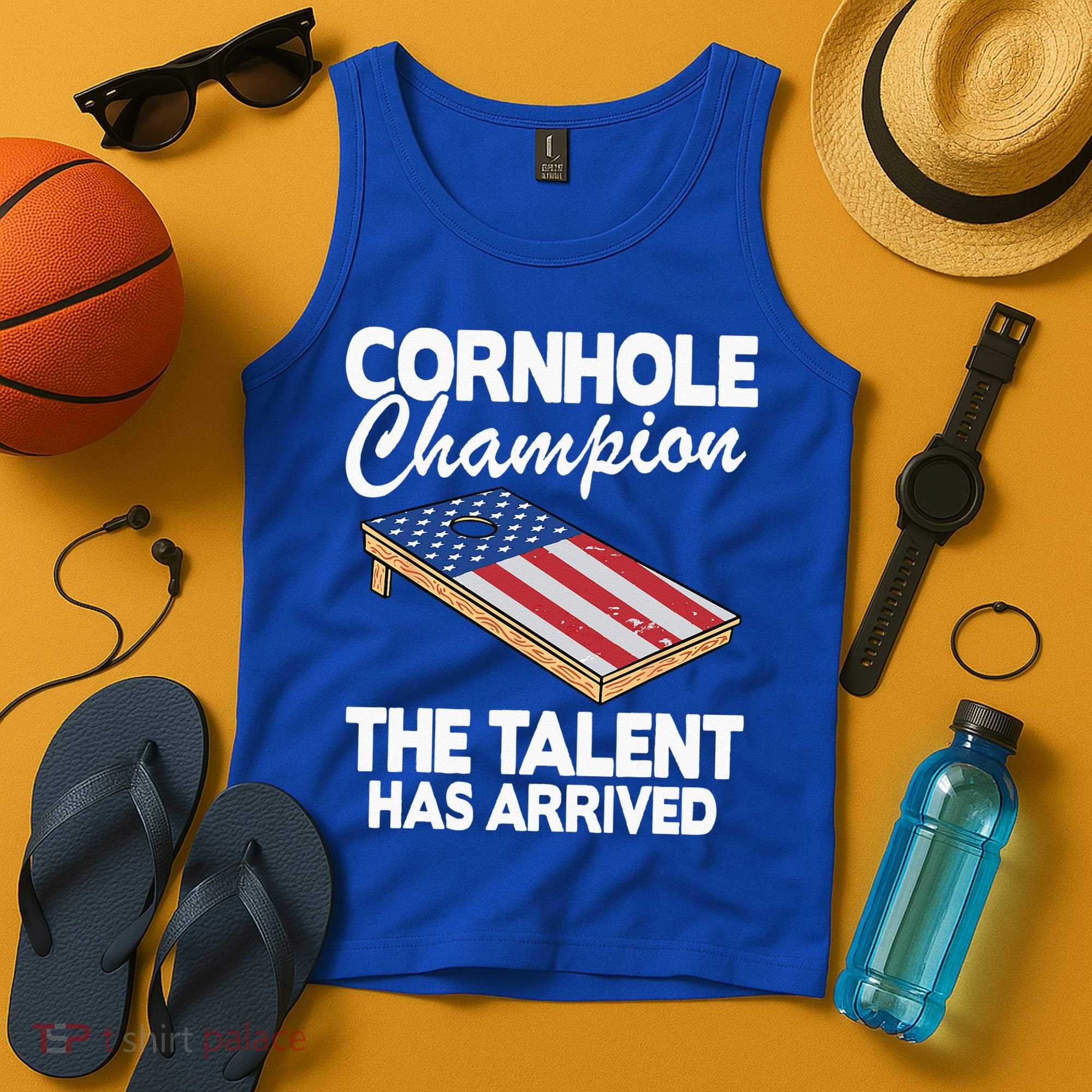 Cornhole Champion American Flag Board Funny Cornhole Tank Top