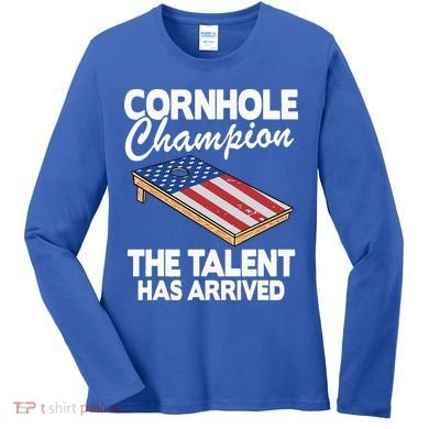 Cornhole Champion American Flag Board Funny Cornhole Women's Long Sleeve Shirt