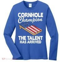 Cornhole Champion American Flag Board Funny Cornhole Women's Long Sleeve Shirt thumb 0