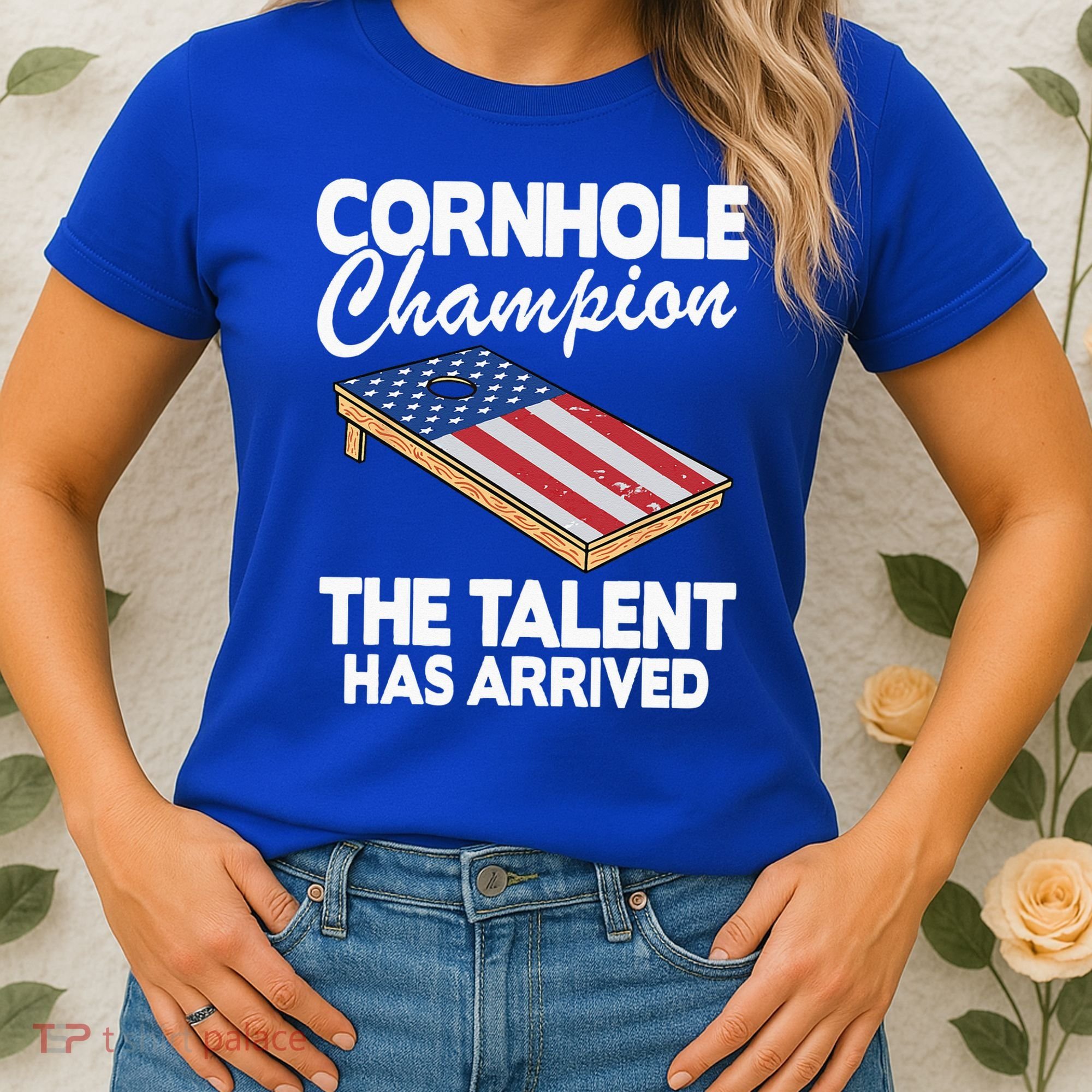 Cornhole Champion American Flag Board Funny Cornhole Women's T-Shirt