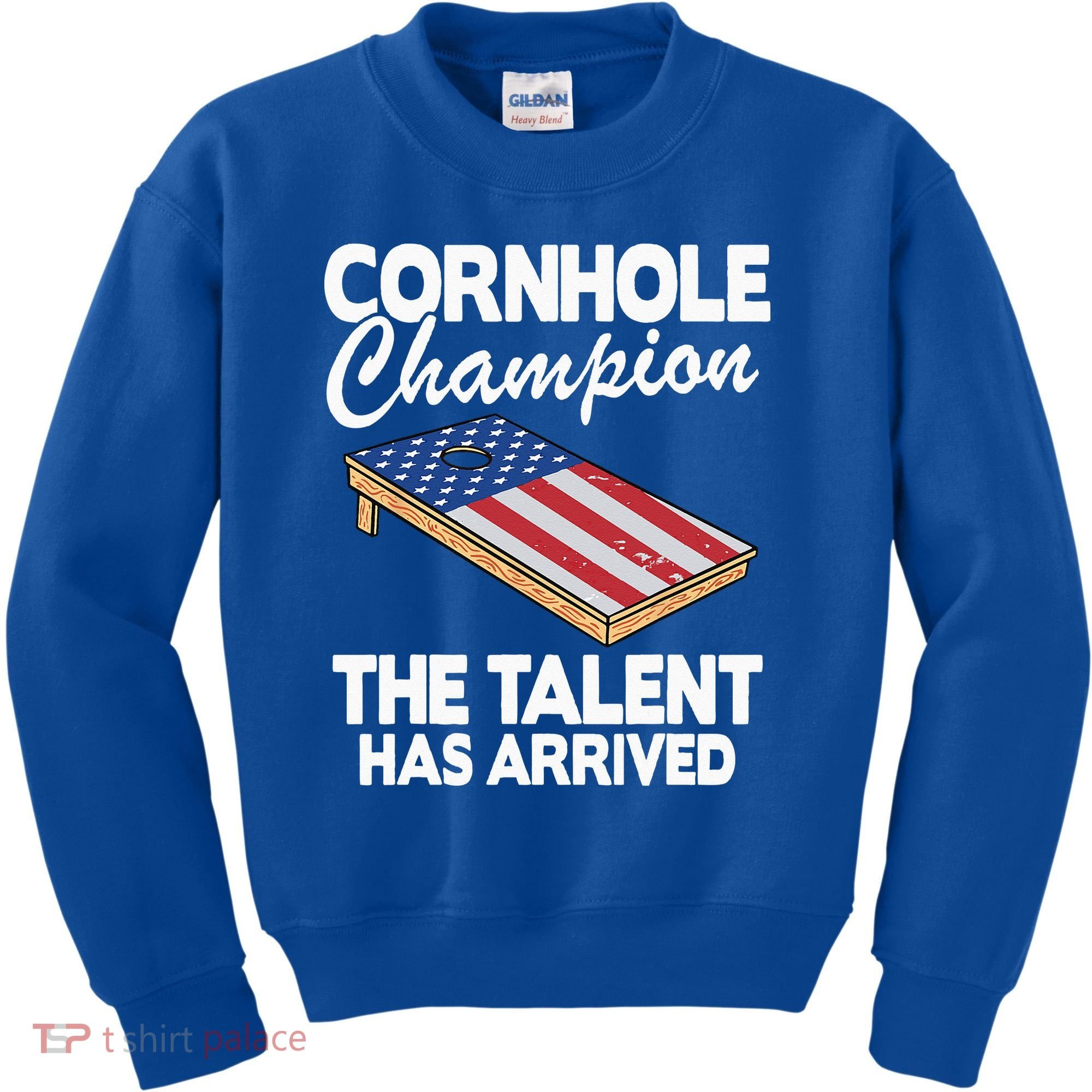 Cornhole Champion American Flag Board Funny Cornhole Kids Sweatshirt