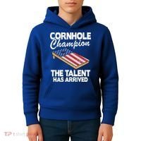 Cornhole Champion American Flag Board Funny Cornhole Kids Hoodie thumb 4
