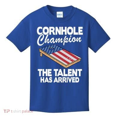 Cornhole Champion American Flag Board Funny Cornhole Kids T-Shirt