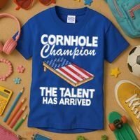 Cornhole Champion American Flag Board Funny Cornhole Kids T-Shirt thumb 3